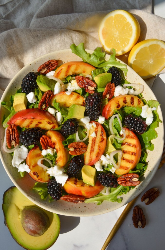 healthy grilled peach salad summer dinner