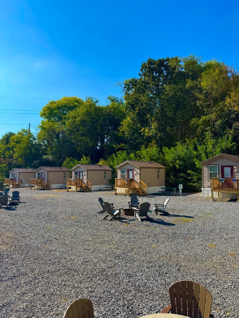 Row of family cabins at Jellystone Park Pigeon Forge campground