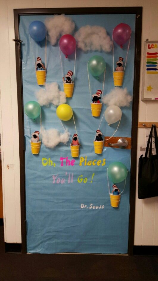 oh the places youll go classroom door with hot air balloons and summer theme