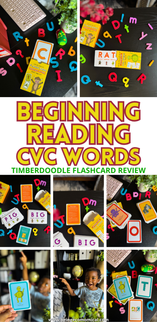 Educational pin image for a letter sounds flashcard review, featuring uppercase alphabet cards, beginning reading activities, and a homeschool learning setup for kindergarten.