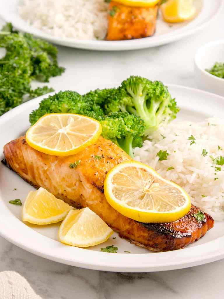 Air fryer lemon pepper salmon with tender flaky fish for an easy seafood dinner.