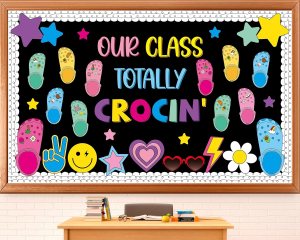 crocs themed classroom door idea for summer with bright colors