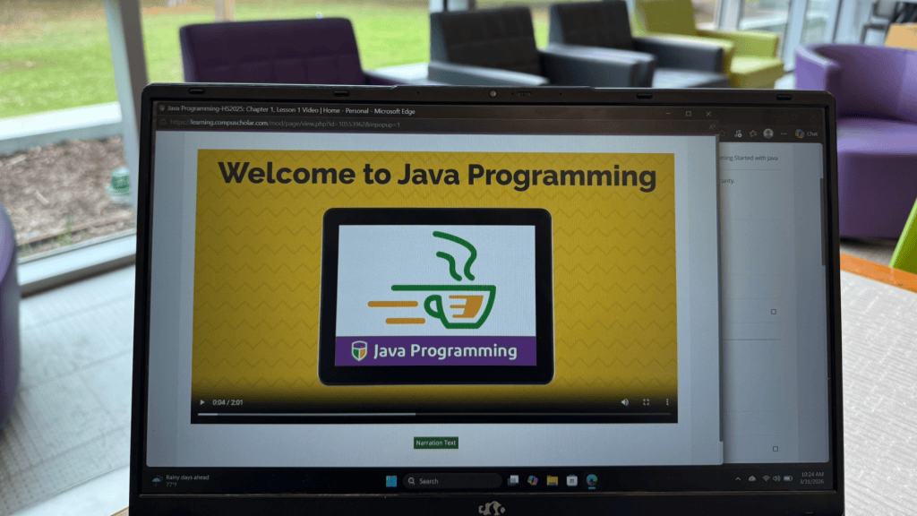 CompuScholar Java programming course lesson shown on laptop screen for homeschool AP Computer Science review