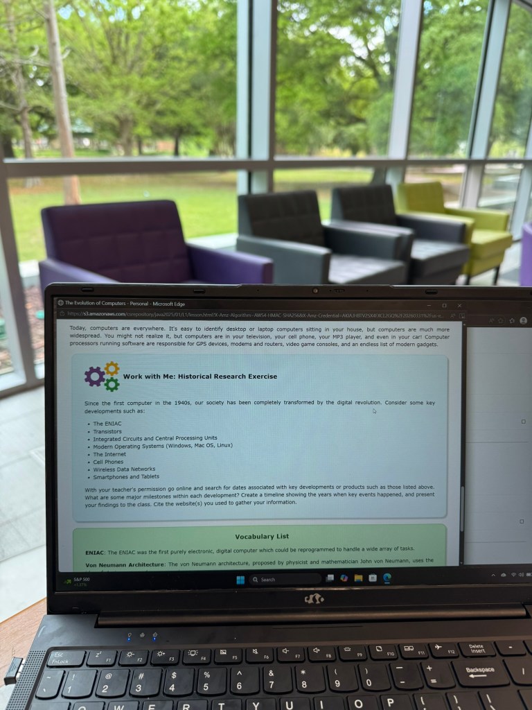 real homeschool coding setup using CompuScholar Java course on laptop