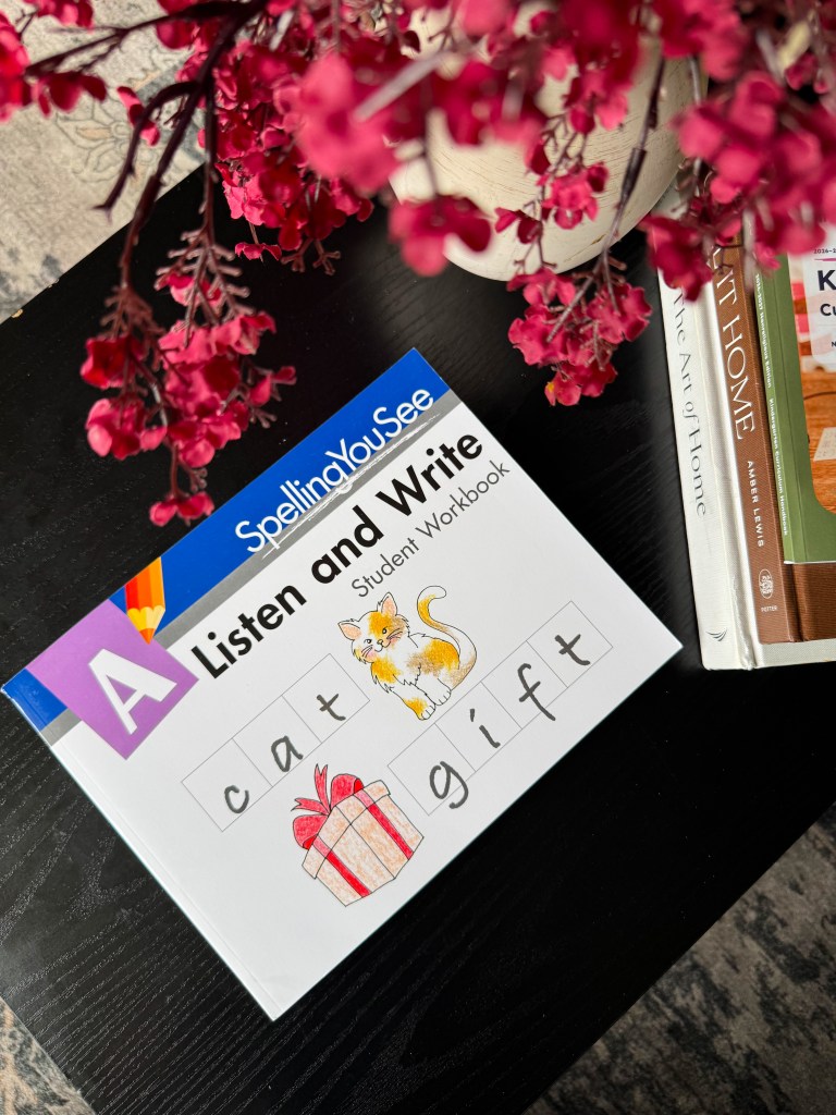 Spelling You See Listen and Write Student Workbook for kindergarten spelling and handwriting.