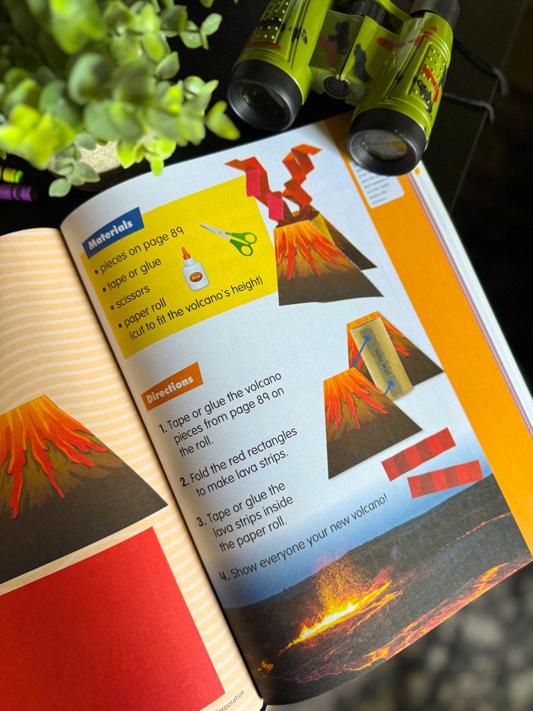 Kindergarten geography volcano project with cut-and-paste craft pieces