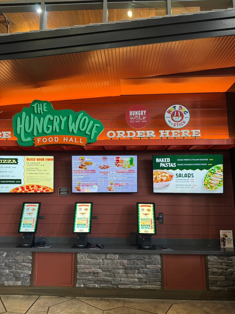 Ordering counter at The Hungry Wolf Food Hall in Great Wolf Lodge in Grapevine, Texas