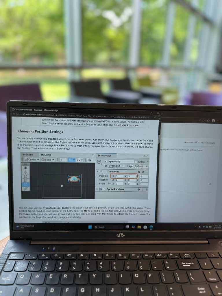 Changing position settings in Unity during CompuScholar lesson