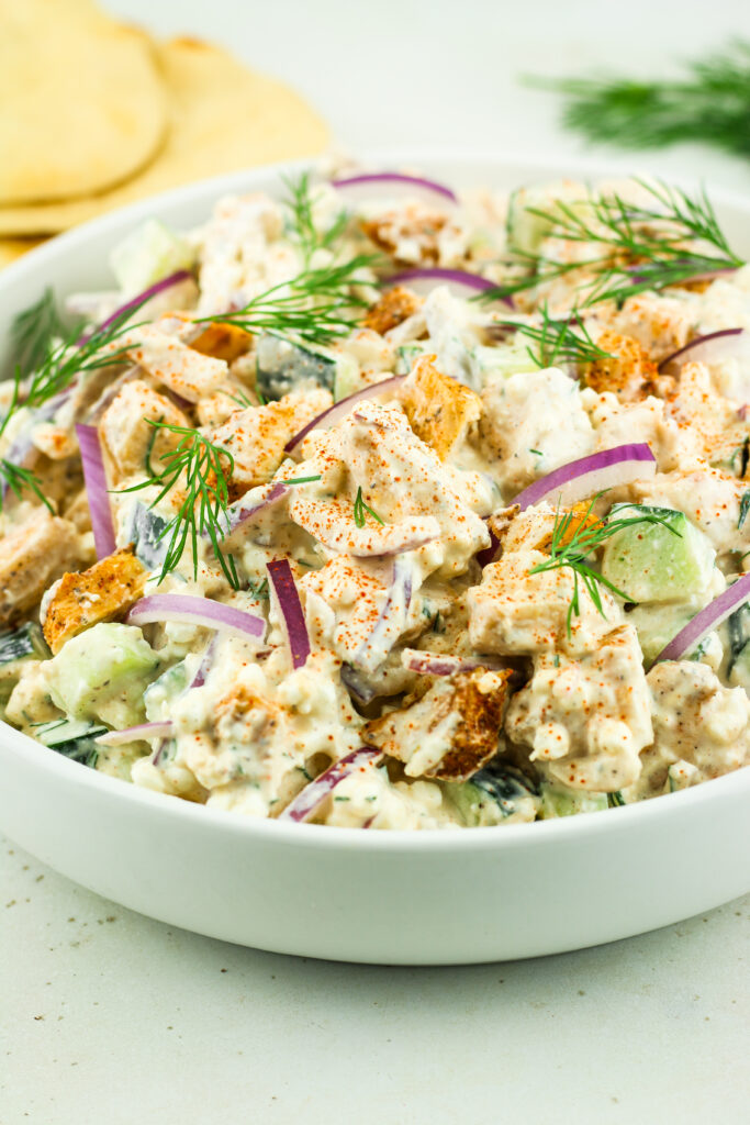 healthy greek chicken bowl with cottage cheese high protein dinner
