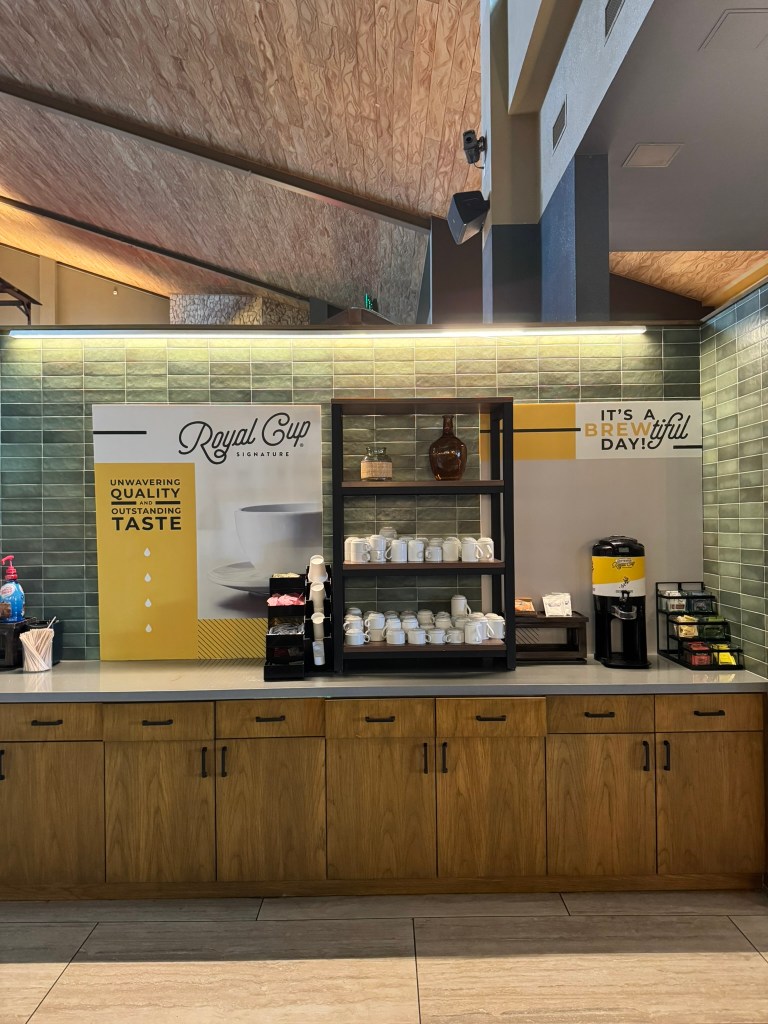 coffee station at breakfast buffet at Timber's Table & Kitchen at Great Wolf Lodge in Grapevine, Texas 