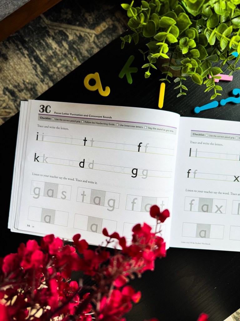 Spelling You See Level A kindergarten phonics worksheets featuring letter formation and simple consonant-vowel-consonant words.