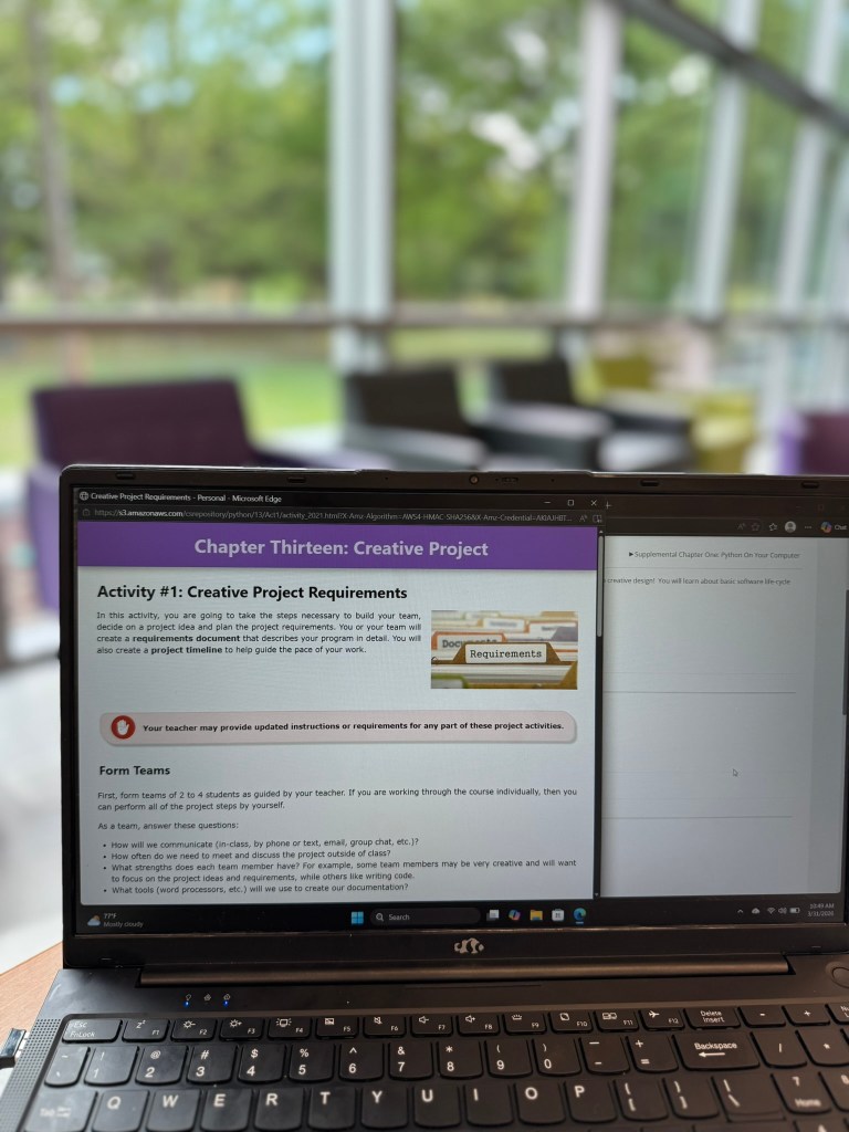 CompuScholar Python creative project lesson outlining coding project requirements for students