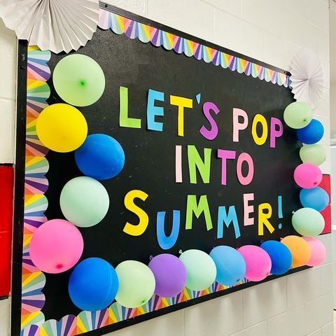 lets pop into summer bulletin board classroom balloon theme display
