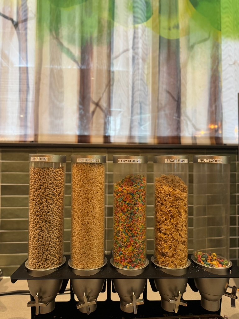 cereal buffet at breakfast buffet at Timbers Table & Kitchen at Great Wolf Lodge in Grapevine, Texas