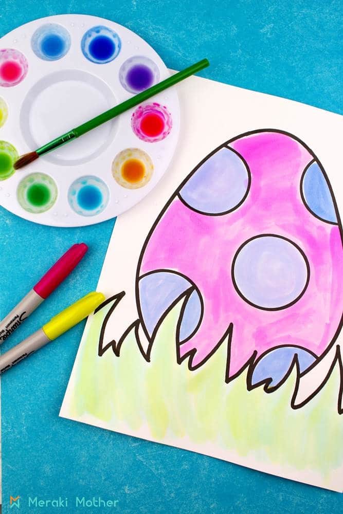 watercolor easter egg art for kids simple painting craft with markers
