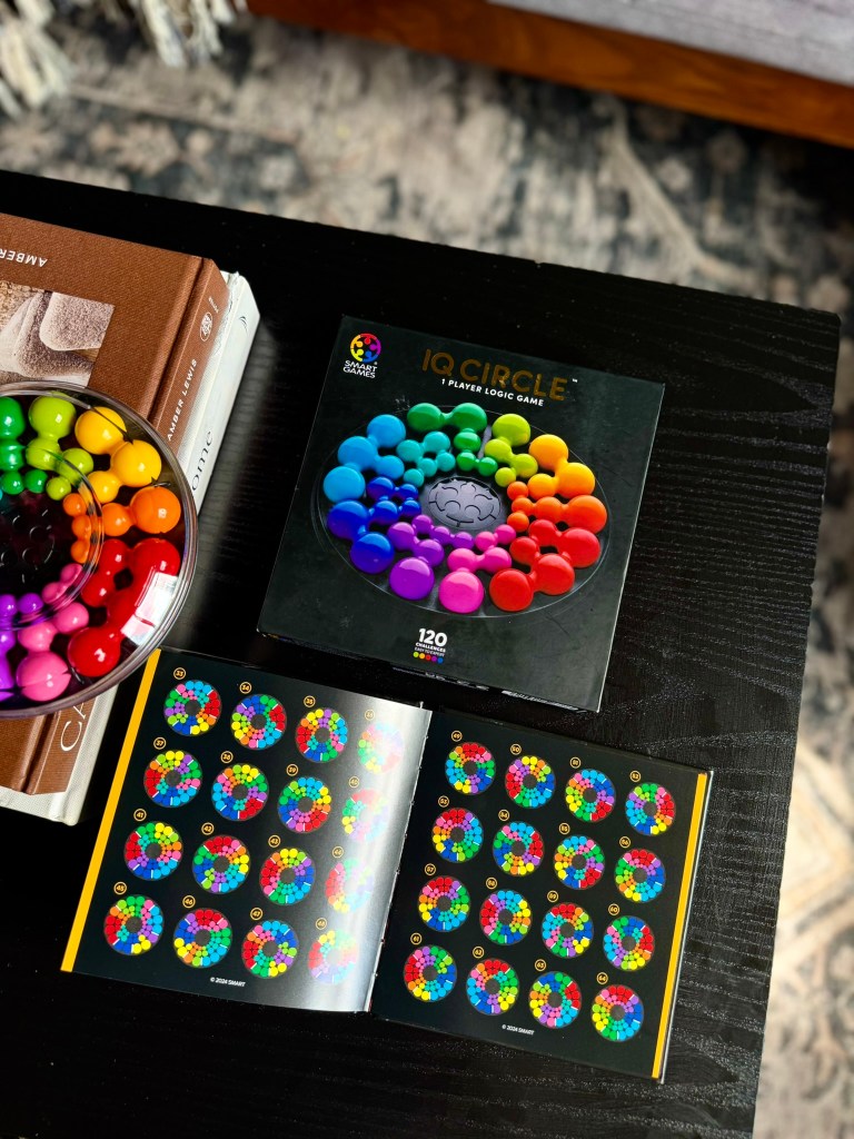 IQ Circle booklet showing completed puzzle solutions for multiple challenges