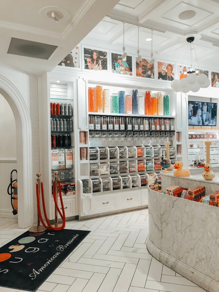 The colorful candy shop inside Sugar Factory Biloxi filled with sweet treats and gifts.