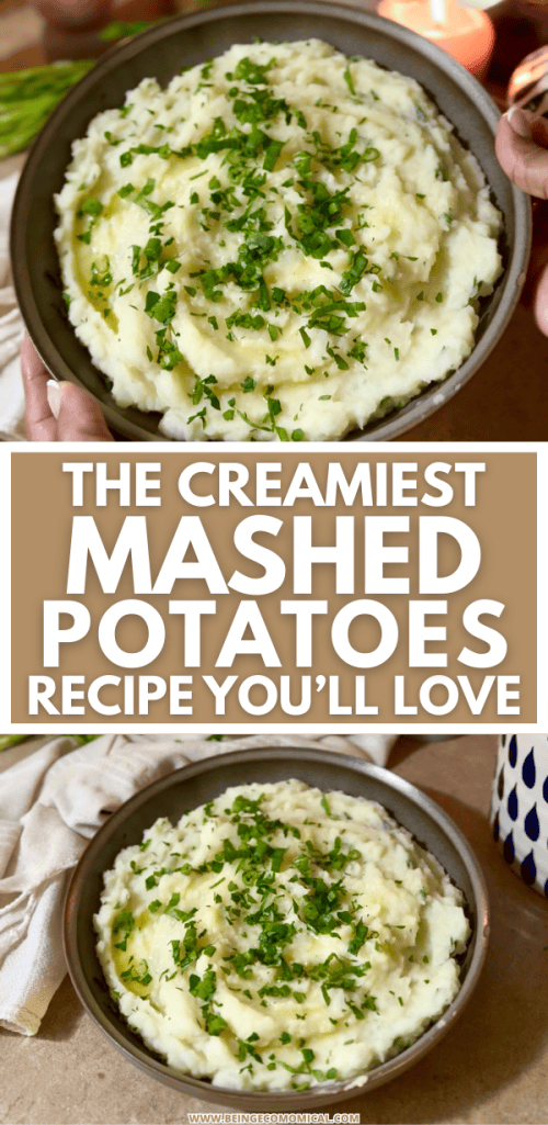 A bowl of creamy mashed potatoes garnished with chopped green herbs, surrounded by soft candlelight.