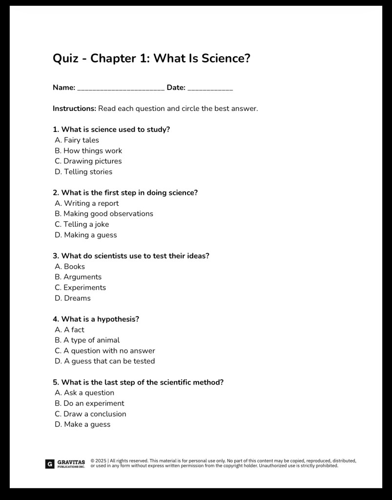 Real Science-4-Kids homeschool science quiz for elementary students