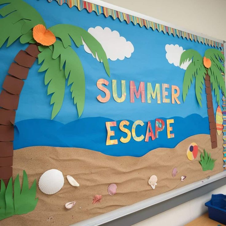 summer escape bulletin board beach scene classroom decor