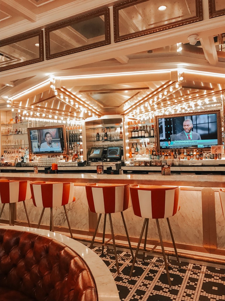 The colorful bar area inside Sugar Factory Biloxi at Hard Rock Hotel & Casino.