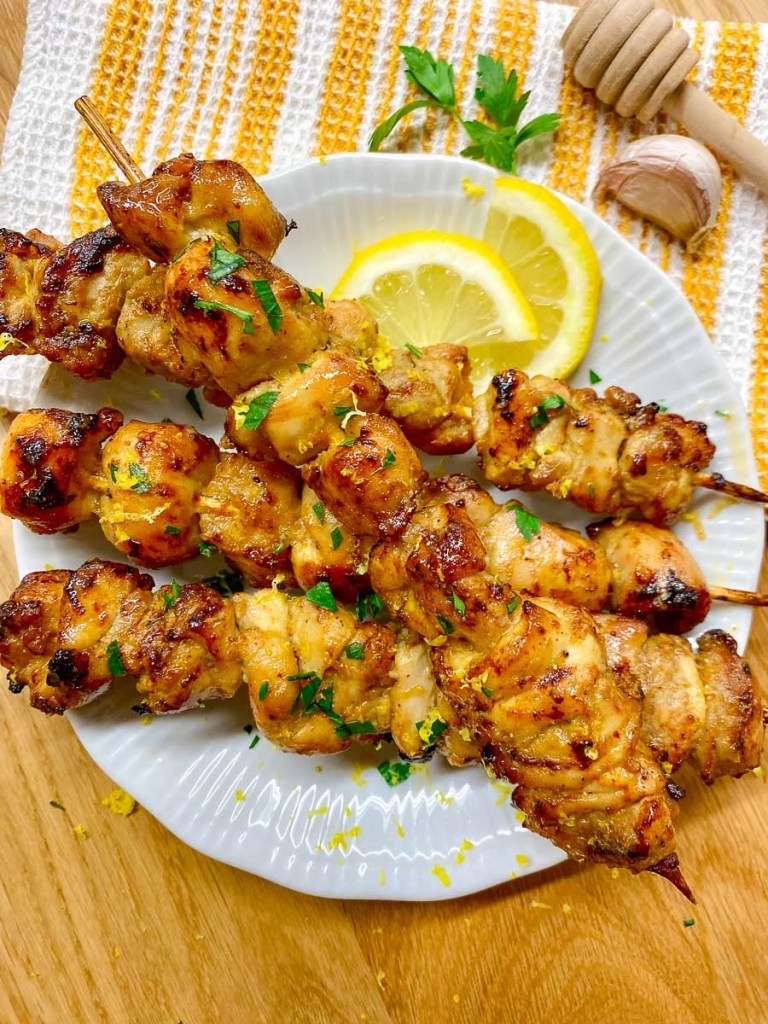 Lemon pepper chicken skewers grilled with bright seasoning for a simple summer dinner.