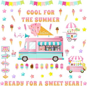 Ice cream classroom door decoration kit with popsicle countdown pieces for summer themed classroom decor