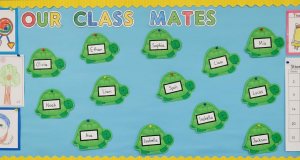 turtle themed classroom door idea for summer with student names