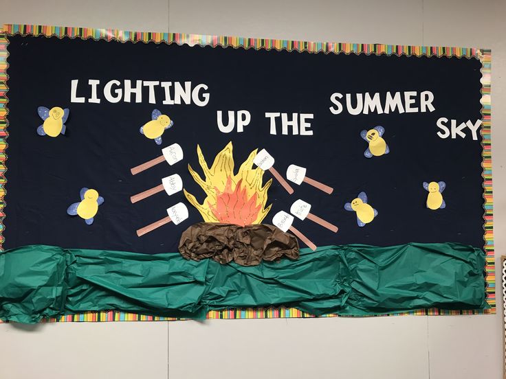 campfire summer bulletin board classroom cozy camping theme