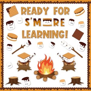 Camping classroom decoration kit with campfire, marshmallows, and s’mores theme for summer countdown