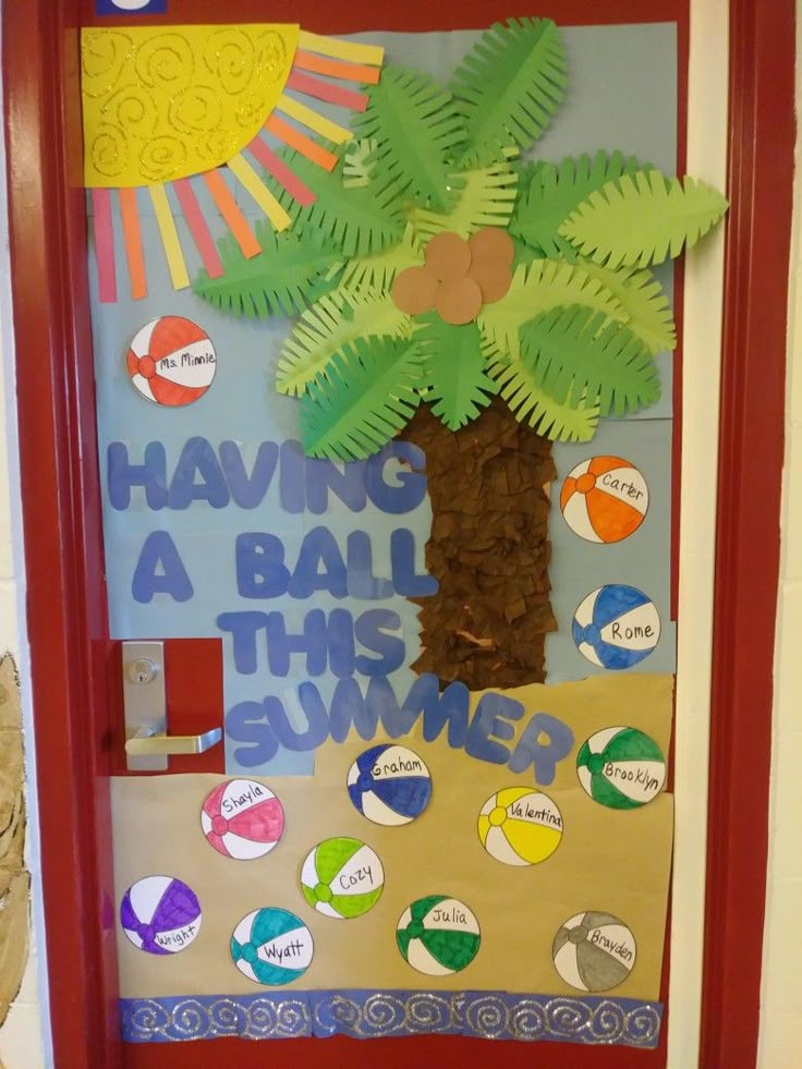 beach ball themed classroom door idea for summer decor