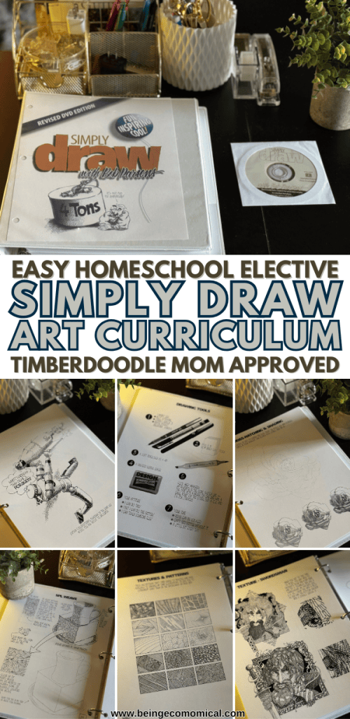 Cover of 'Simply Draw with Bob Parsons' art curriculum featuring a colorful design and text emphasizing its approval by Timberdoodle moms.