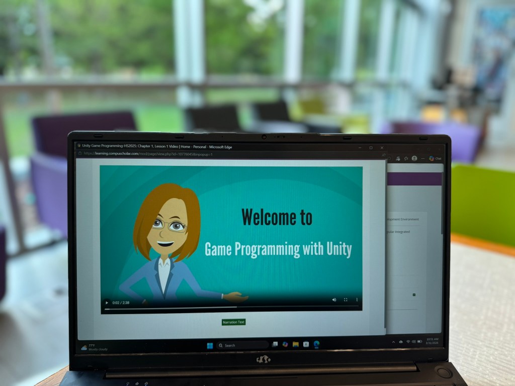 Welcome screen for Game Programming with Unity in the CompuScholar course